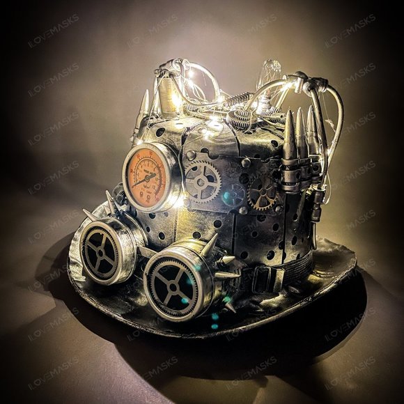 Steampunk Mad Scientist Time Traveler Top Hat - Antique Silver - Picture 5 of 5